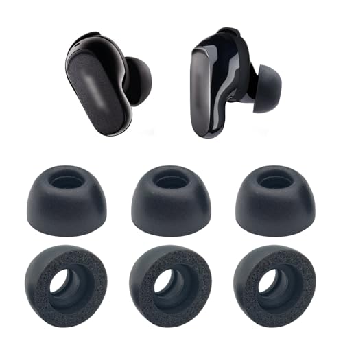 Klowcok Foam Eartips for Bose QuietComfort Ultra/Earbuds II/Bundle, Medium | Earbuds Tips Replacement, Comfort Fit, 3 Pairs, Black - size: Medium