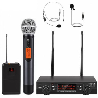 200-Channel Wireless Microphones System, Wireless Lavalier Microphone, Dual UHF Bodypack Cordless Lavalier Mic System Set, Auto Scan, Long Range 200-240Ft, 16 Hours Ideal for Church (Black)