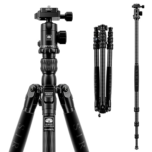 SIRUI Traveler 7C Camera Tripod 65.55 inches Carbon Fiber Arca Tripod with E-10 360° Panorama Ball Head and Arca Swiss Quick Release Plate Load Capacity Up to 17.6lbs, Convertible to Monopod | 17.6LB Load, Arca Swiss QR Plate, Converts To Monopod, DSLR, M