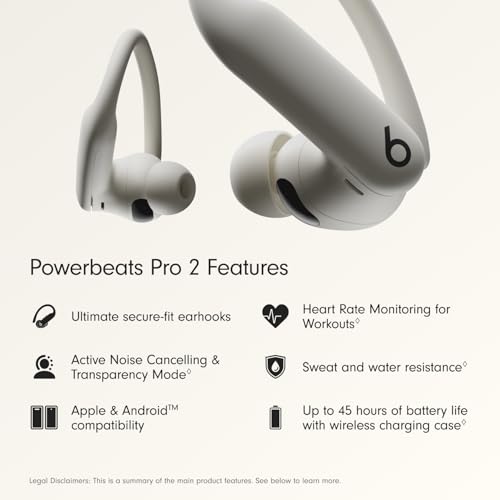 Beats Powerbeats Pro 2 - Wireless Noise Cancelling Workout Earbuds with Secure- Fit Earhooks, Up to 45-Hour Battery with Charging Case, Sweat & Water Resistant, Heart Rate Monitoring - Quick Sand | Apple H2 chip with ANC and heart rate sensors for workout