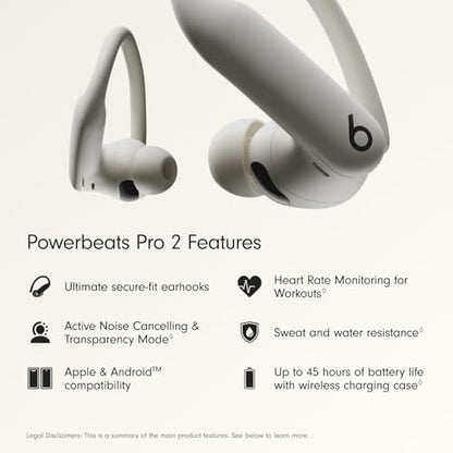 Beats Powerbeats Pro 2 - Wireless Noise Cancelling Workout Earbuds with Secure- Fit Earhooks, Up to 45-Hour Battery with Charging Case, Sweat & Water Resistant, Heart Rate Monitoring - Quick Sand | Apple H2 chip with ANC and heart rate sensors for workout
