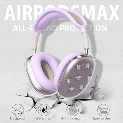 Cute Lavender Flowers Clear Case for Airpods Max Headphones Purple Floral Soft TPU Ear Cups Cover Anti-Scratch Silicone Ear Pad Protective Case 53 Headband Cover for Apple Airpods Max - color: Purple lavender 09