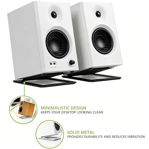 Desktop Sound Stand Base, White, 2PCS/A Pair | Carbon Steel Material, Shock Absorption, Improved Sound Quality, Tilted Design, For PC, Studio & Bookshelf Speakers - color: White