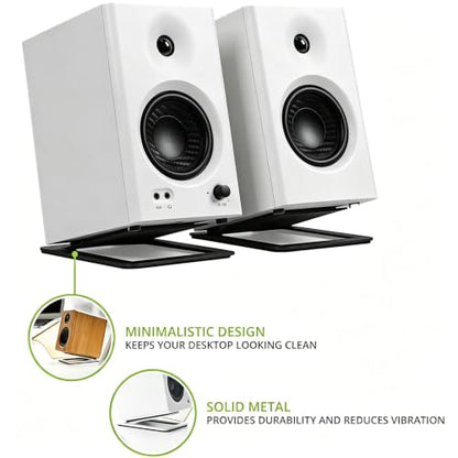 Desktop Sound Stand Base, White, 2PCS/A Pair | Carbon Steel Material, Shock Absorption, Improved Sound Quality, Tilted Design, For PC, Studio & Bookshelf Speakers - color: White