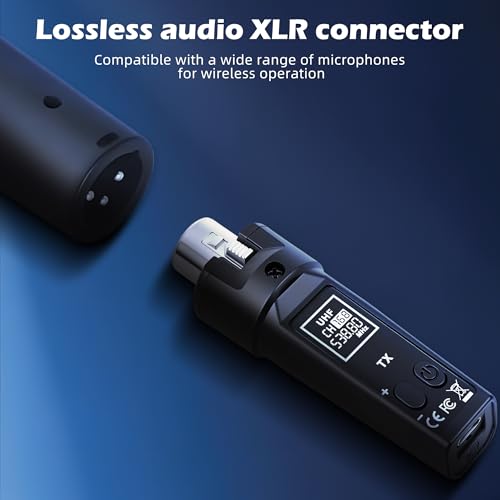 Ease of Use 2.4GHz Professional Wireless XLR Microphone System - 1 Receiver & 2 Transmitters, for Dynamic Mic, Audio Mixer, Electric Guitar & Bass