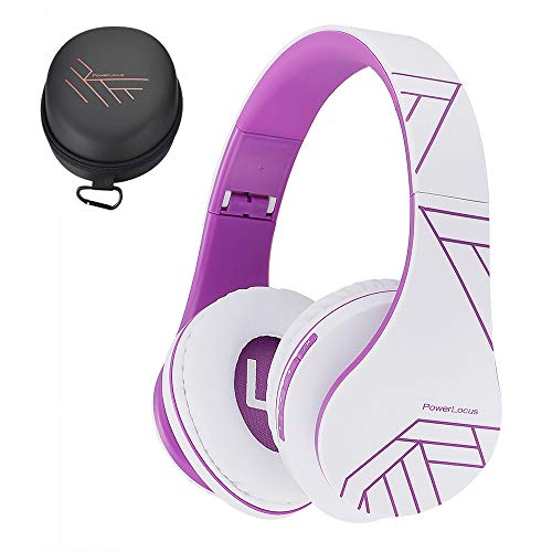 PowerLocus Bluetooth Over-Ear Headphones, Wireless Stereo Foldable Headphones Wireless and Wired Headsets with Built-in Mic, Micro SD/TF, FM for iPhone/Samsung/iPad/PC (White/Violet) - color: White/Violet