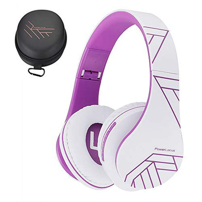 PowerLocus Bluetooth Over-Ear Headphones, Wireless Stereo Foldable Headphones Wireless and Wired Headsets with Built-in Mic, Micro SD/TF, FM for iPhone/Samsung/iPad/PC (White/Violet) - color: White/Violet