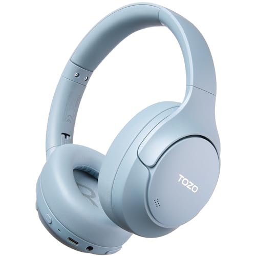 TOZO HT3 Hybrid Noise Cancelling Wireless Headphones, 90H Over Ear Headset | Hi Res Audio, AI Voice Assistant, Dual Device Connection, 32 Custom EQs, Built In 5 Mics, ANC, Foldable, Bluetooth 6.0 - color: Titanium Blue