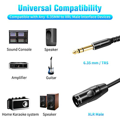 Twozoh XLR to 1/4 Inch Jack TRS Balanced 6.35mm Plug to XLR Male Guitar Cable 1FT (Professional/HiFi) - color: Male 1-PACK, size: 1FT