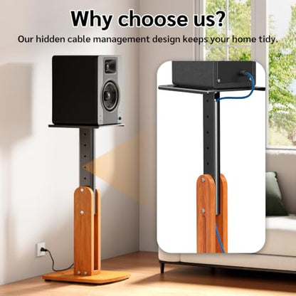 Solid Wood Speaker Stands Pair for Studio Monitor and Bookshelf Speakers | Height Adjustable Floor Speaker Stands for Klipsch, ELAC, JBL, KEF, Edifier Surround Sound Hold Up to 50 Lbs (Walnut)