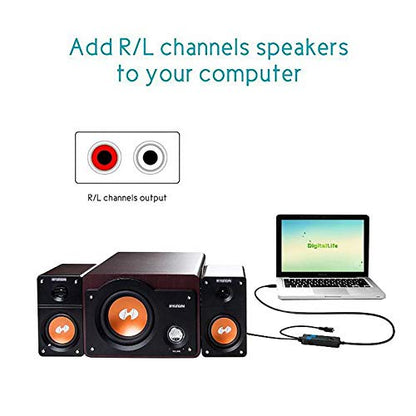 2.1CH Gaming USB Audio Sound Card Adapter with USB to RCA R/L Stereo Speaker 3.5mm Jack for Game Headsets