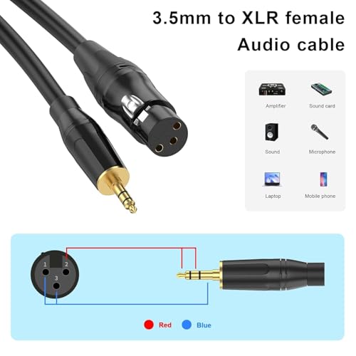 XLR to 3.5mm, (1.5FT) Stereo Microphone Cable for Camcorders, DSLR Cameras, Computer Recording Device and More - size: 1.5FT