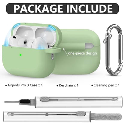 Ljusmicker for AirPods Pro 3 Case 2025 with Magnetic Lock,Pastel Green | Soft Silicone Protective Cover for Apple AirPod Pro 3rd Generation Case with Cleaner Kit & Keychain for Women Men,Shockproof - color: A1-Pastel Green