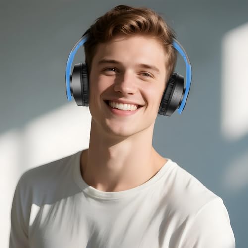 TUINYO Bluetooth Headphones Wireless, Over Ear Stereo Wireless Headset 40H Playtime with deep bass, Soft Memory-Protein Earmuffs, Built-in Mic Wired Mode PC/Cell Phones/TV-Black/Blue … - color: Black/Blue