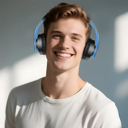 TUINYO Bluetooth Headphones Wireless, Over Ear Stereo Wireless Headset 40H Playtime with deep bass, Soft Memory-Protein Earmuffs, Built-in Mic Wired Mode PC/Cell Phones/TV-Black/Blue … - color: Black/Blue