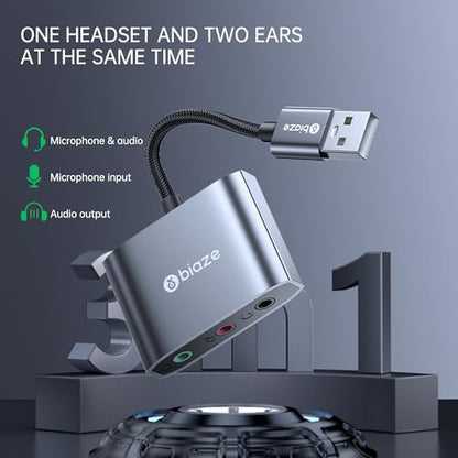 USB to 3.5mm Jack Audio Adapter External Sound Card with Dual 3.5mm Headphone and Microphone TRS Jack to USB Compatible with Windows, Laptops, Desktops Windows, MAC, Linux, PC, PS5, PS4 - color: Grey