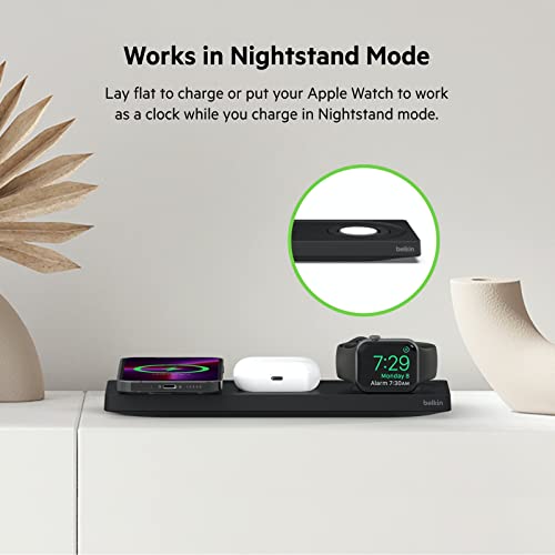 Belkin MagSafe 3 in 1 Wireless Charging Pad, Fast Charger (Renewed) | Apple Watch, iPhone 17/16/15/14, AirPods compatible, fast charging, certified refurbished, multi-device, Magnetic - color: Black, style: Certified Refurbished