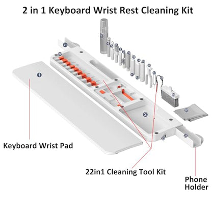 22 in 1 Electronics Cleaning Kit with Ergonomic Keyboard Wrist Rest Pad - color: White