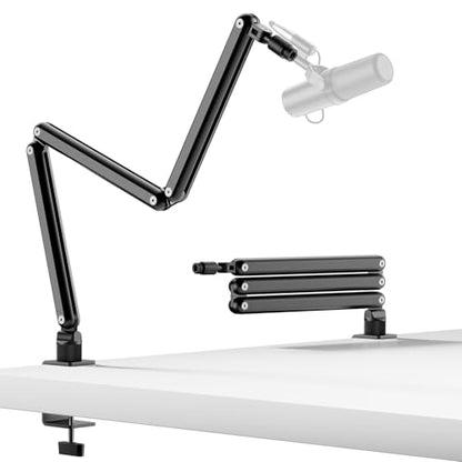 TODI Mic Arm for Lightweight Mics, Microphone Arm Rotatable, Storable Desk Mic Stand for Bear 3LB with Mount Clamp, Mic Stand Boom Arm with Cable Channel with 3/8'' 5/8'' Thread for Podcast, Gaming