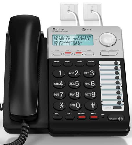 AT&T ML17929 2-Line Corded Speakerphone with Caller ID/Call Waiting, Black - Built-in Speakerphone, 3-Way Conferencing, Headset Compatible - size: One Size