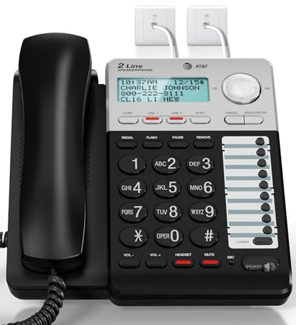 AT&T ML17929 2-Line Corded Speakerphone with Caller ID/Call Waiting, Black - Built-in Speakerphone, 3-Way Conferencing, Headset Compatible - size: One Size