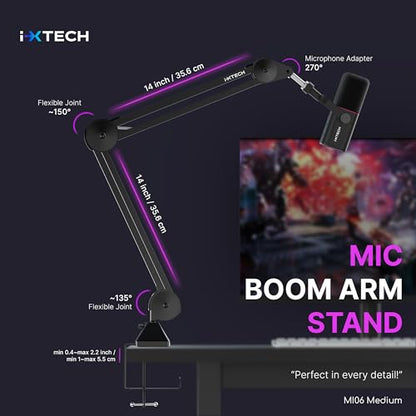 Microphone Boom Arm Stand, Heavy Duty Adjustable Mic Stand with Cable Ties, Desk Mount Arm Stand for Gaming Streaming Podcasting. - color: MI06 MEDIUM