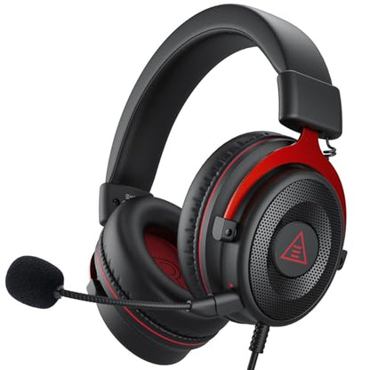 EKSA E900 Gaming Headset with Microphone - PC Headset with Detachable Noise Canceling Mic, 3D Surround Sound, Wired Headphone for PS4, PS5, Xbox, Computer, Laptop, Switch, Handheld (3.5MM Jack) - color: Red