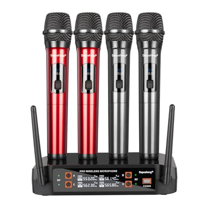 Depusheng Wireless Microphone, Professional 4 Channels Karaoke Handheld System for Home Karaoke, Meeting, Party, Church, DJ, Wedding, Home KTV Set