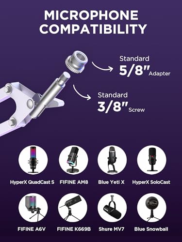 InnoGear Boom Arm 마이크 스탠드 Blue Yeti Fifine HyperX용, 화이트 | 책상 마운트, 데스크탑 스탠드, 조절 가능한 범위, 완전히 회전, 컴팩트하게 접힘, 게임, 스트리밍 또는 녹화용 - color: 화이트., style: 표준 마이크 암