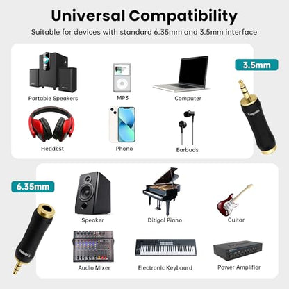 1/8 Inch to 1/4 Inch Adapter 2 Pack, 3.5mm TRS Stereo Male to 6.35mm Quarter Inch Female Jack Plug Gold-Plated Pure Copper Audio Converter Connector Premium Quality Series - color: 3.5mm(TRS) Male to 6.35mm Female, size: 2 Pack