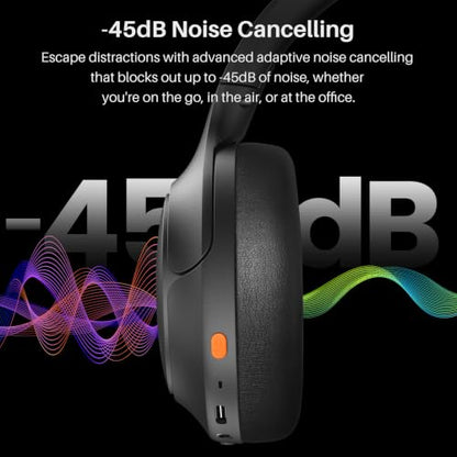 TOZO HT3 Hybrid Noise Cancelling Wireless Headphones, 90H Over Ear Headset | Hi Res Audio, AI Voice Assistant, Dual Device Connection, 32 Custom EQs, Built In 5 Mics, ANC, Foldable, Bluetooth 6.0 - color: Gray