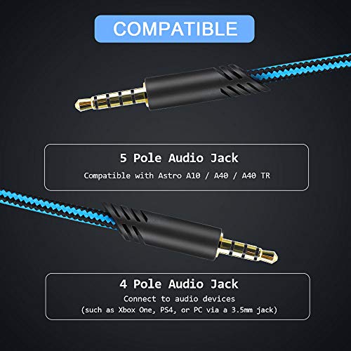 Audio Cable Compatible with Astro A40 A40TR Gaming Headset(Blue) | Inline Mute Wire and No Volume Control Cord,nylon braided thread protecting - style: Nylone Cord - Blue