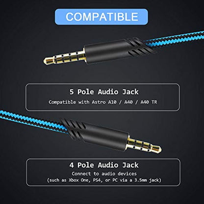Audio Cable Compatible with Astro A40 A40TR Gaming Headset(Blue) | Inline Mute Wire and No Volume Control Cord,nylon braided thread protecting - style: Nylone Cord - Blue