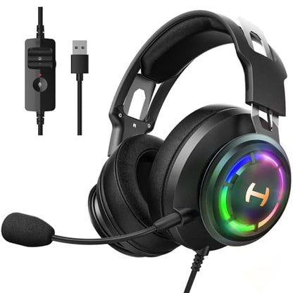 Edifier 7.1 Hi-Res Sound PC Gaming Headset Weird USB Over-Ear Headphone Noise Cancelling Mic RGB Light for PC PS4 Laptop Mac Desktop - color: Black_2