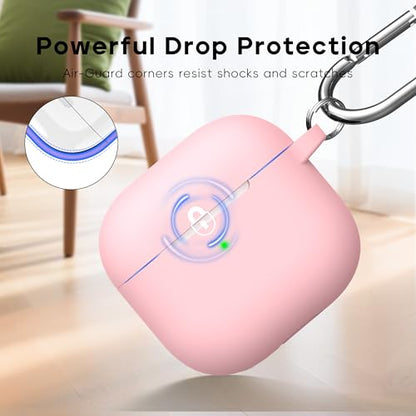 RFUNGUANGO for AirPods 4 Case, Pink | Cleaner Kit, Carabiner, Soft Silicone Protective Cover, Wireless Charging Compatible - color: B-Pink, size: AirPods 4 Case
