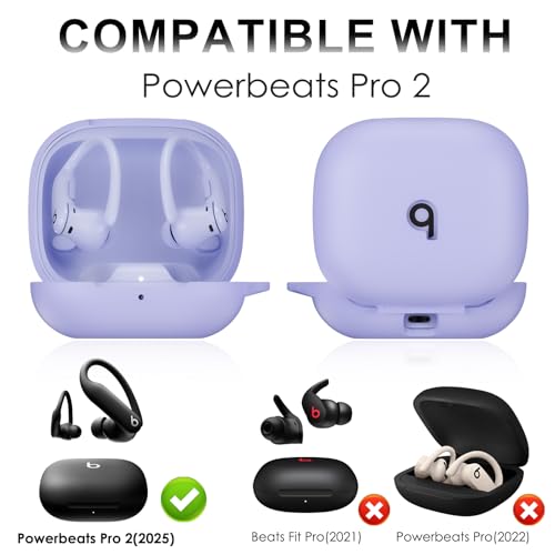 Compatible with Beats Powerbeats Pro 2 Case Cover, Soft Silicone Shockproof Protective Skin Case for Beats Powerbeats Pro 2 2025 with Cleaner Kit & Carabiner, Top Logo Visible (Purple) | Soft Silicone Shockproof Protective Skin Case for Beats Powerbeats P