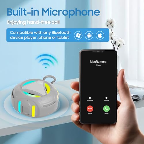 Bluetooth Shower Speake Waterproof，Portable Outdoor Bluetooth Speake with RGB Lights，IPX67 Floating，Built-in Mic，24Hrs Playtime，True Wireless Stereo，Gifts for Teens Boy Girls Women Men - Gray - color: Gray