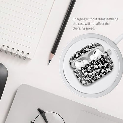 Compatible with Airpod pro 2nd/1st Generation Case Cover with Gold Round Keychain Cute Pattern Hard & Anti Slip Cover for Men Women & Girls（White Flower） - color: White Flower