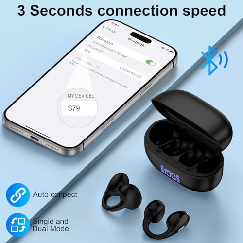 Clip-On Pixel Earbuds Open-Ear Ear Buds Wireless Bluetooth Headphones | for Google Pixel 10a,10 Pro XL/Fold,10,9a,9Pro,9,8a,8Pro,8,7a,7Pro,7,6a,6,5a,5,4a,4XL,4,3,2,Open Ear Clip on Wireless Earbuds - color: Pure Black, style: Open Ear