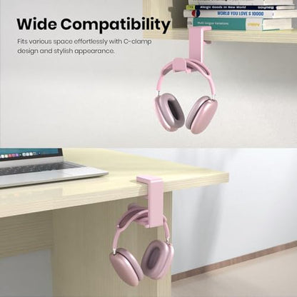 1pcs Headphone Stand Headset Hook Holder Hanger Mount with Adjustable Rotating Arm Clamp Desk Mount Universal Bag Headphone Hanger Hook Under Desk with 360 Degree Swivel&Cable Clip Organizer,Pink - color: Pink