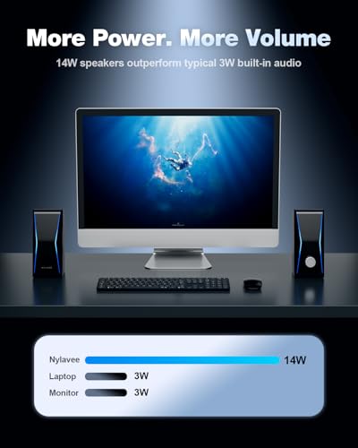 Nylavee Computer Speakers for Desktop PC, Bluetooth AUX PC Speakers RGB | Hi-Fi Stereo Sound, 14W AC Powered Monitor Speakers, Built-in Equalizer Modes, Desktop Speakers for PC and Laptop