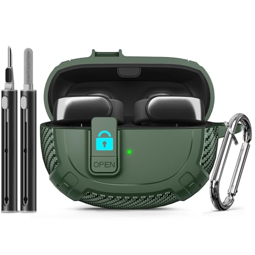 Ljusmicker for Bose Ultra Open Earbuds Case Cover 2024 with Cleaner Kit,Military Hard Cover with Lock for Bose Open Ear Earbuds Charging Case Accessories with Keychain for Men Women-Geen