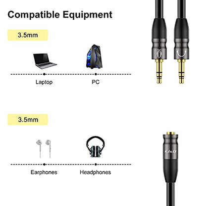 J&D 0.65 Feet Headphone Splitter Cable, 3.5mm Female to Dual 3.5mm Male Mic Splitter for PC, Laptop, Smartphone