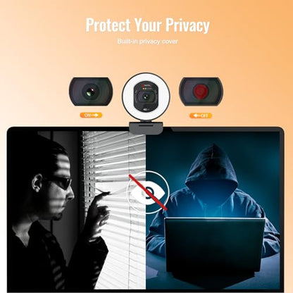 Angetube 4K Webcam with Light for PC, UHD Computer Web Camera for Desktop | TOF AutoFocus, 2 AI Noise Reduction Mics, 1080p@60FPS, USB Streaming Web Cam Built in Privacy Cover for Laptop Mac Zoom Teams - size: TOF 4K Webcam with Ring Light