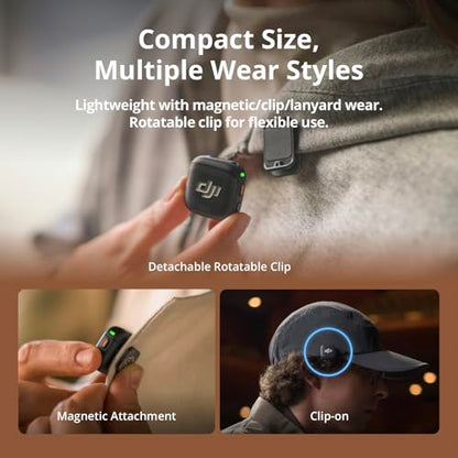 DJI Mic 3 (1 TX + 1 RX + Charging Case) + Lightning Adapter | Wireless Lavalier Mic for iPhone/Camera/Android, Adaptive Gain, Dual Band, 32-bit Float, 400m Transmission, 28h Use