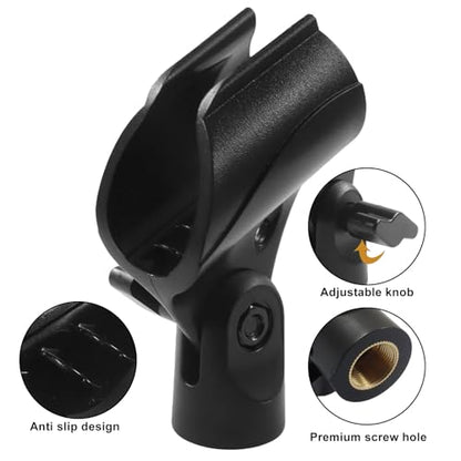 2 Pack Knob Adjustable Universal Microphone Clip | Mic Clip Holder, Screw Adapter 5/8" Male to 3/8" Female, Male to Female Adapter, For Mic Stand/Professional Use - size: 2 Clips (With adjustment knob)