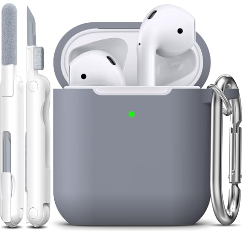 for AirPods 2nd/1st Case Silicone Cover, Dark Gray | Compatible with Apple AirPods 2nd/1st (2019/2016) Generation with Keychain & Cleaner Kit, Wireless Charging Compatible - color: Dark Gray