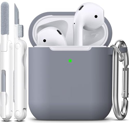 for AirPods 2nd/1st Case Silicone Cover, Dark Gray | Compatible with Apple AirPods 2nd/1st (2019/2016) Generation with Keychain & Cleaner Kit, Wireless Charging Compatible - color: Dark Gray