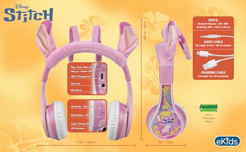Disney Stitch Angel Bluetooth Headphones for Kids, Wireless Headphones - color: Angel