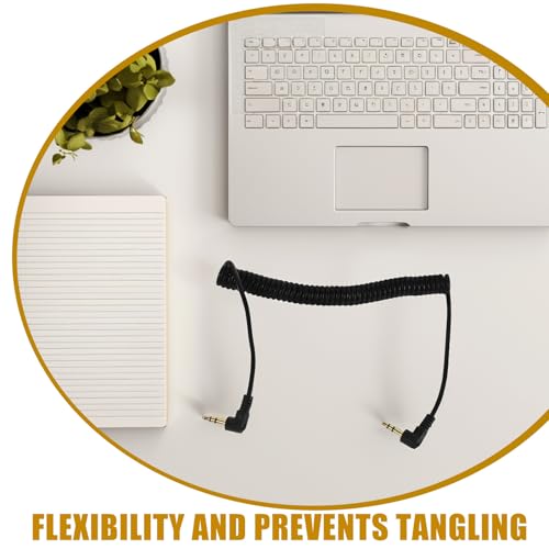 Coiled 3.5mm Male to Male Stereo Aux Cable with Right Angle Connectors Retractable Spring Audio Cord for Headphones and Smartphones